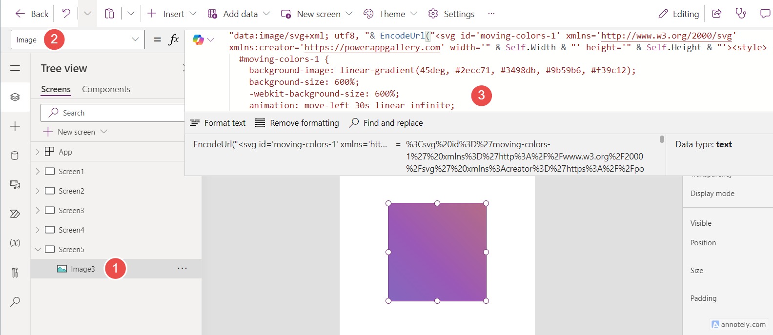 paste code in power app image element